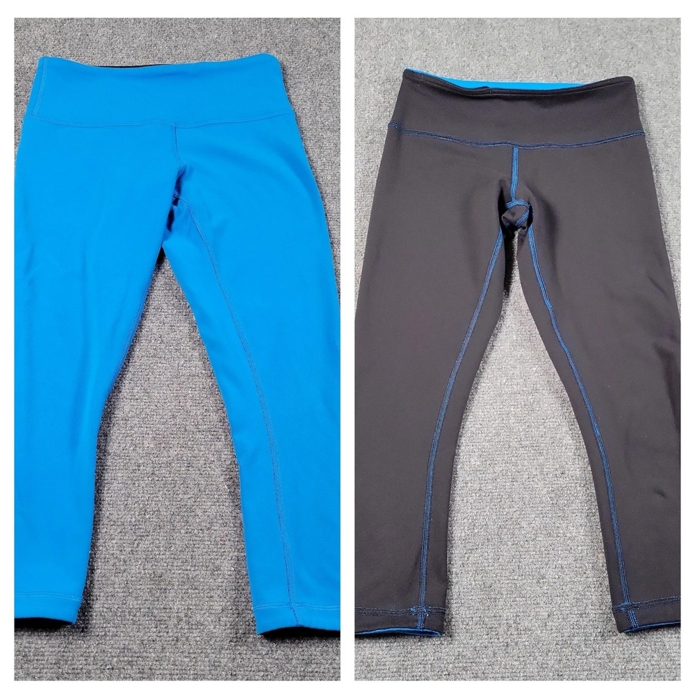 Lululemon Leggings Womens 4 Blue Black Reversible Capri Yoga‎ Running Pants